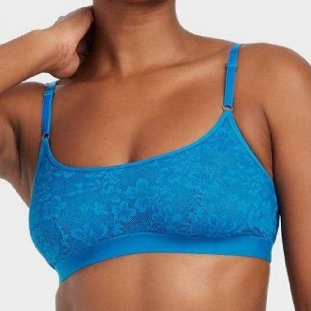 Auden Unlined Scoop Neck Bralette Blue M Medium NWT